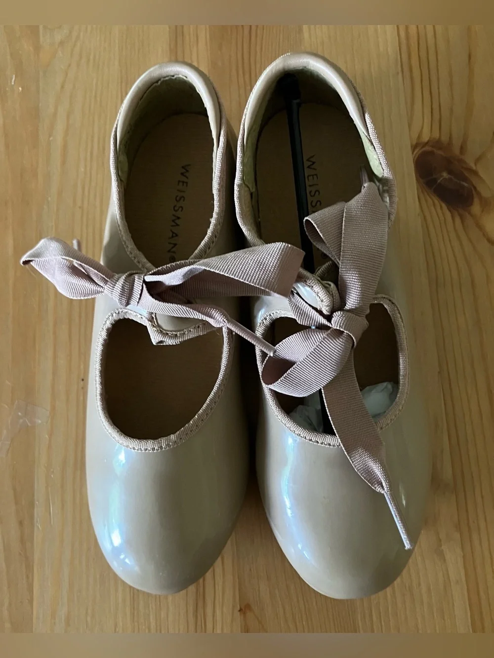 NWOT Weissman Ribbonette Girls Patent Mary Jane Tap Shoes W600 Nude Size Youth 1